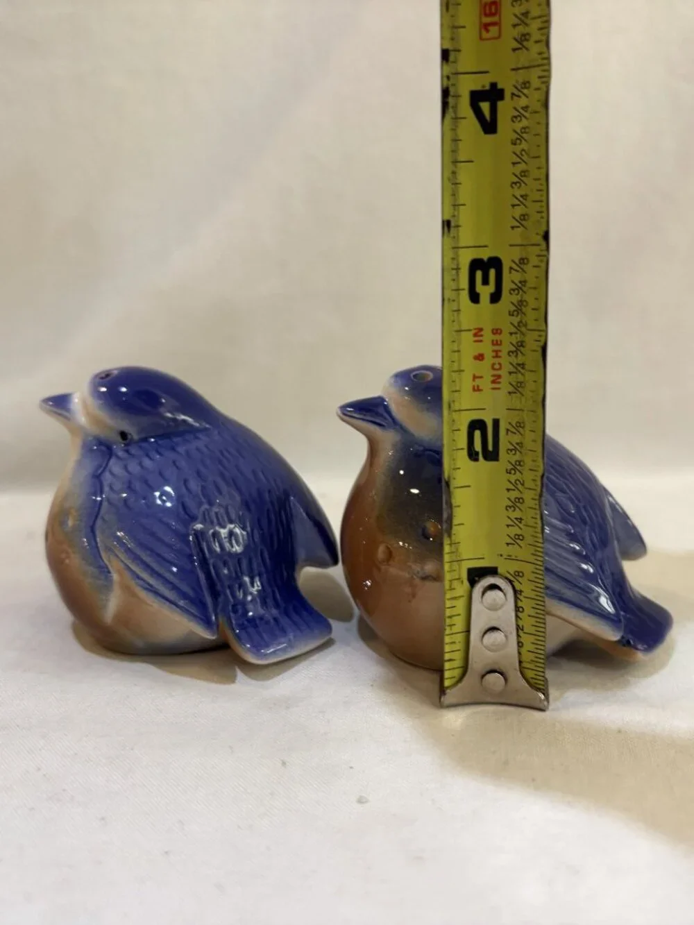 Vintage Hand Painted Ceramic Chubby Blue Bird Salt and Pepper Shaker Set